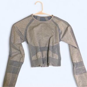 Stylish Gray Long Sleeve Athletic Crop Top